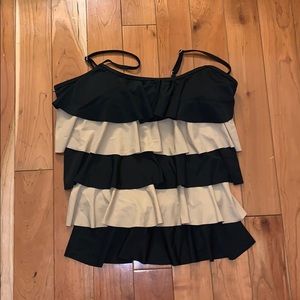 EUC Tankini Black & Tan Ruffle Top